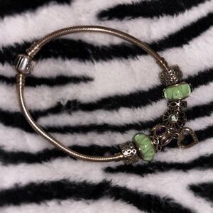 Pandora Silver Bracelet with Green and Purple Charms